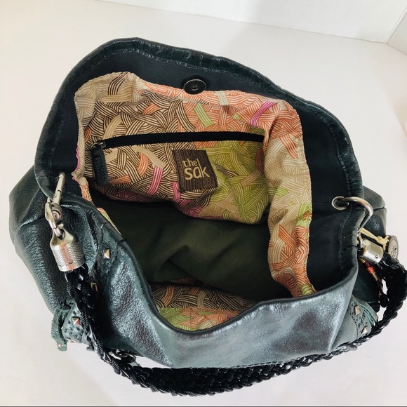 The Sak Black Leather Purse Silver Studs Hobo - Picture 6 of 8